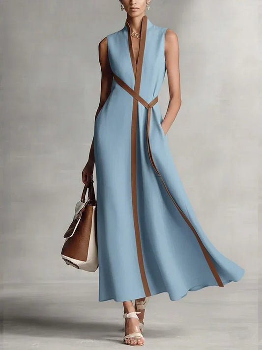 Women's Relaxed Fit High Neck Sleeveless Midi Dress in Blue