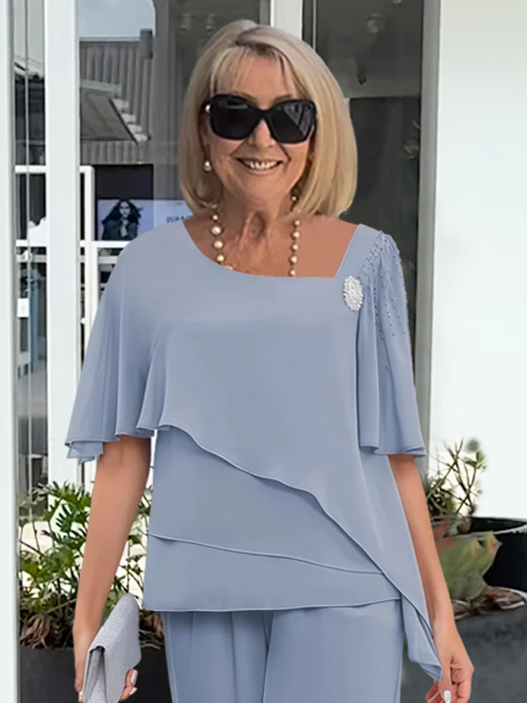 Women's Asymmetric Layered Top and Trouser Set