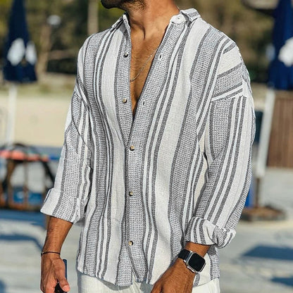 Men's Relaxed Fit Striped Shirt in Black