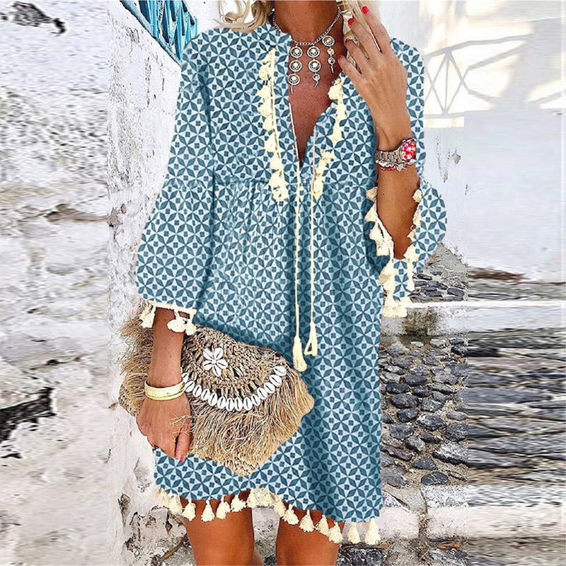 Women's Boho Mini Dress in Blue