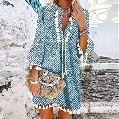 Women's Boho Mini Dress in Blue