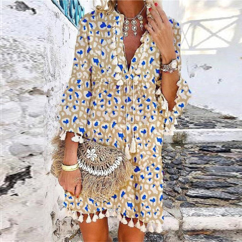 Women's Boho Mini Dress in Khaki
