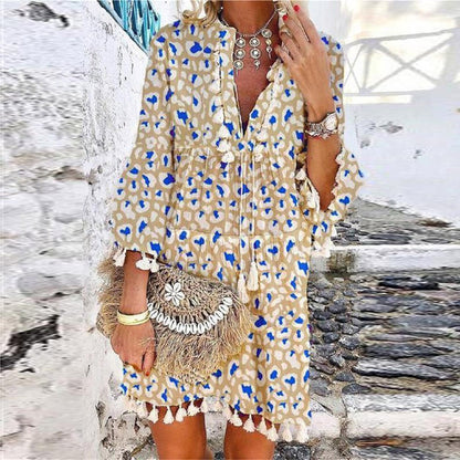 Women's Boho Mini Dress in Khaki