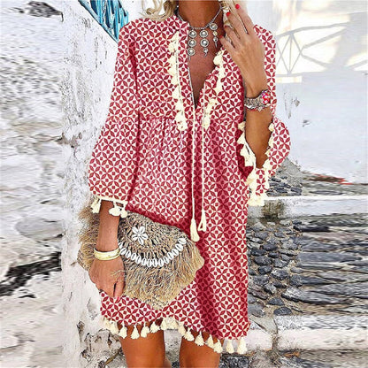 Women's Boho Mini Dress in Red