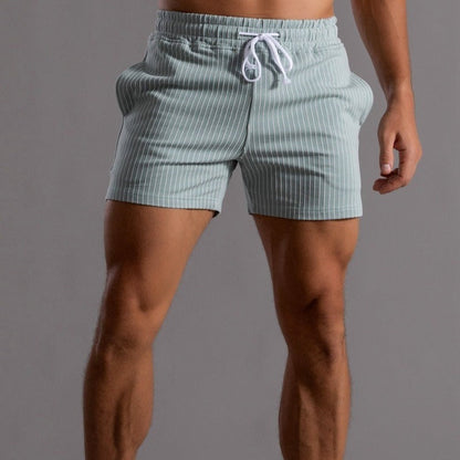 Men's Striped Drawstring Sheer Panel Quick Dry Swim Shorts in Blue