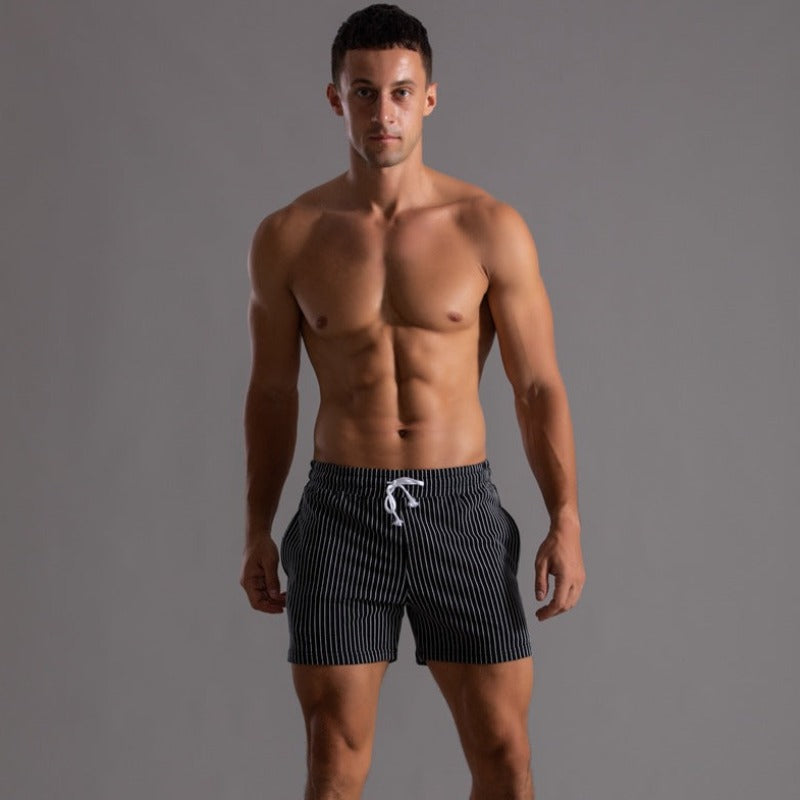 Men's Striped Drawstring Sheer Panel Quick Dry Swim Shorts