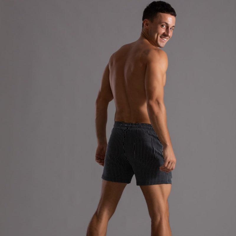 Men's Striped Drawstring Sheer Panel Quick Dry Swim Shorts