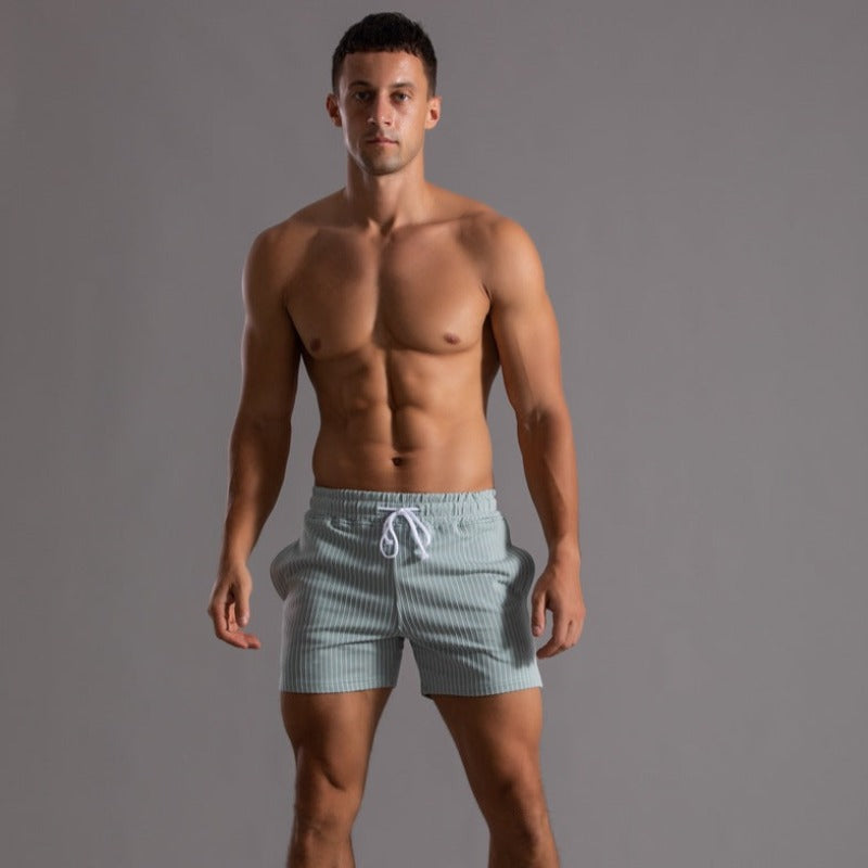 Men's Striped Drawstring Sheer Panel Quick Dry Swim Shorts