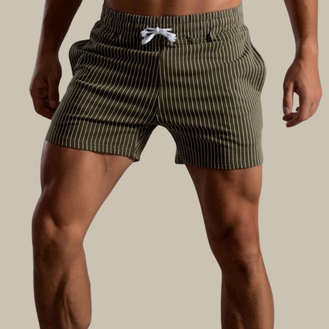 Men's Striped Drawstring Sheer Panel Quick Dry Swim Shorts