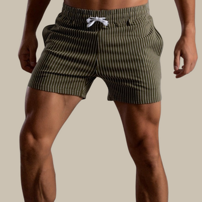 Men's Striped Drawstring Sheer Panel Quick Dry Swim Shorts