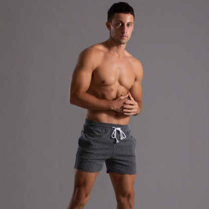 Men's Striped Drawstring Sheer Panel Quick Dry Swim Shorts