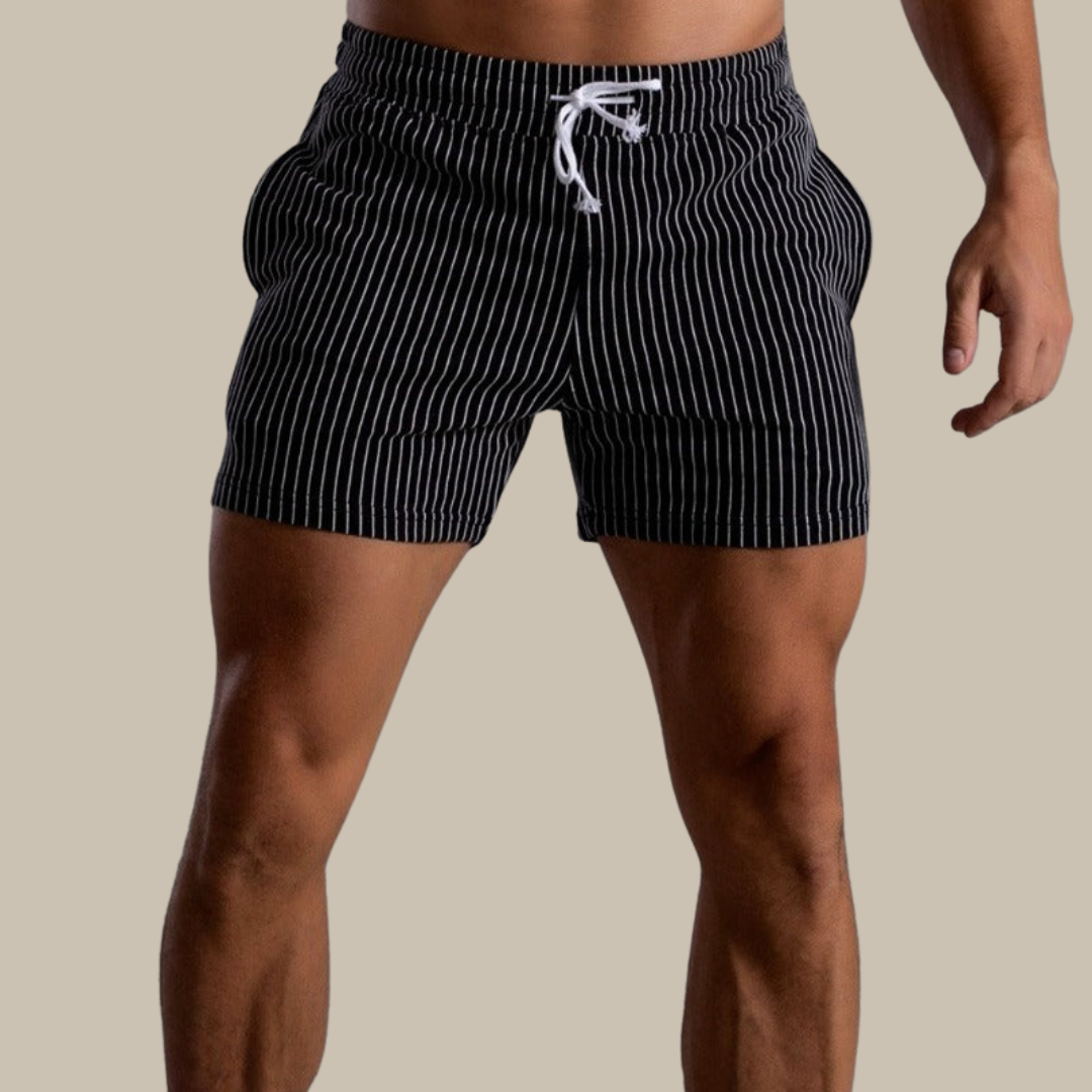 Men's Striped Drawstring Sheer Panel Quick Dry Swim Shorts