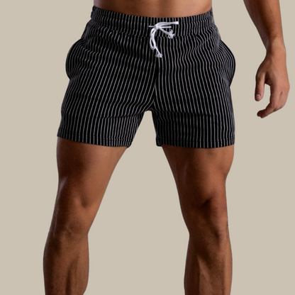 Men's Striped Drawstring Sheer Panel Quick Dry Swim Shorts