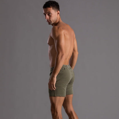 Men's Striped Drawstring Sheer Panel Quick Dry Swim Shorts