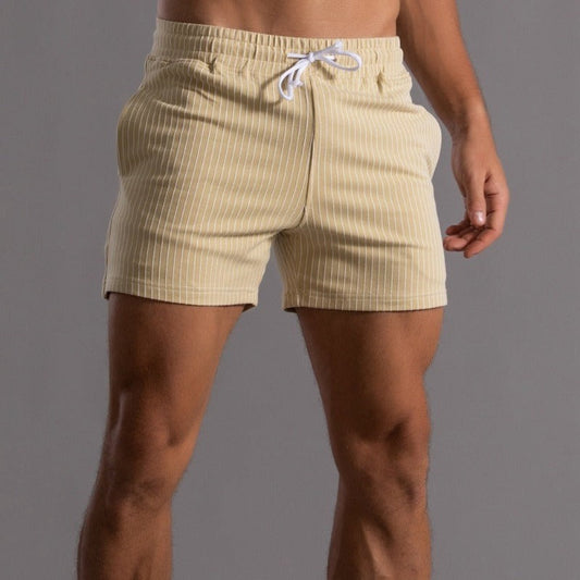 Men's Striped Drawstring Sheer Panel Quick Dry Swim Shorts in Yellow