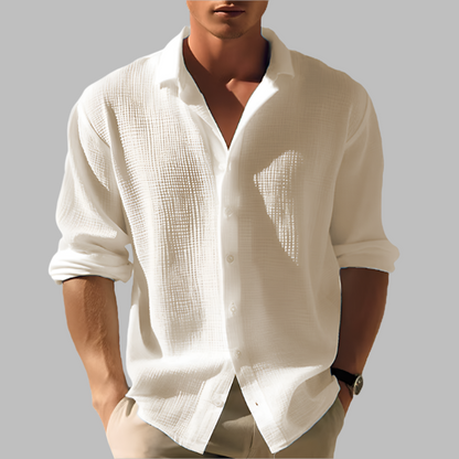 Men's Blue Long Sleeve Casual Shirt in Light brown