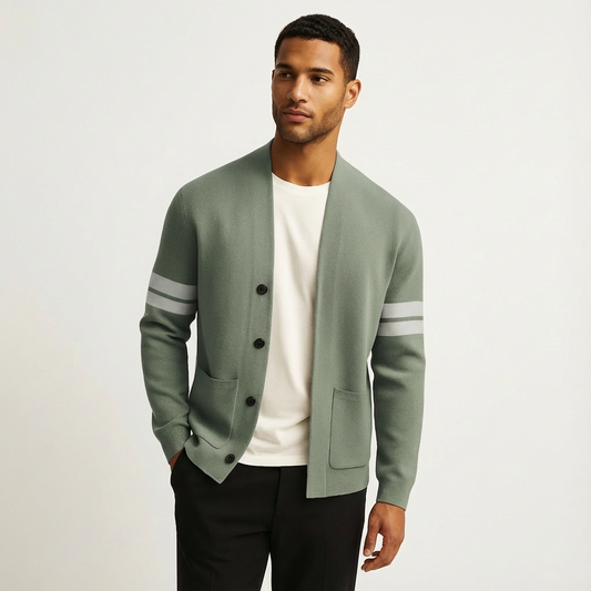 Men's Striped Cardigan in Light Green