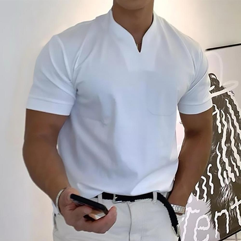 Men's Classic Fit V Neck Short Sleeve Casual T Shirt in White