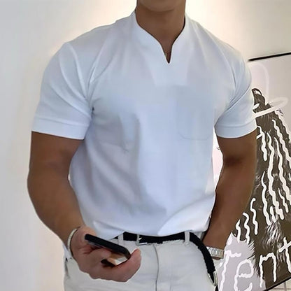 Men's Classic Fit V Neck Short Sleeve Casual T Shirt in White