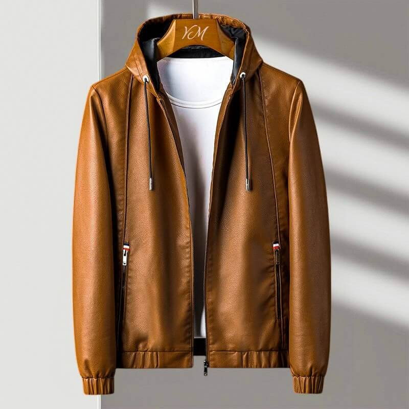 Men's Grey Hooded Winter Coat in Brown