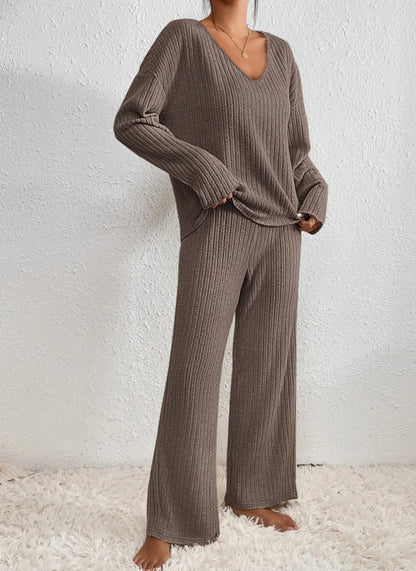 Women's Ribbed V Neck Two Piece Set view 5