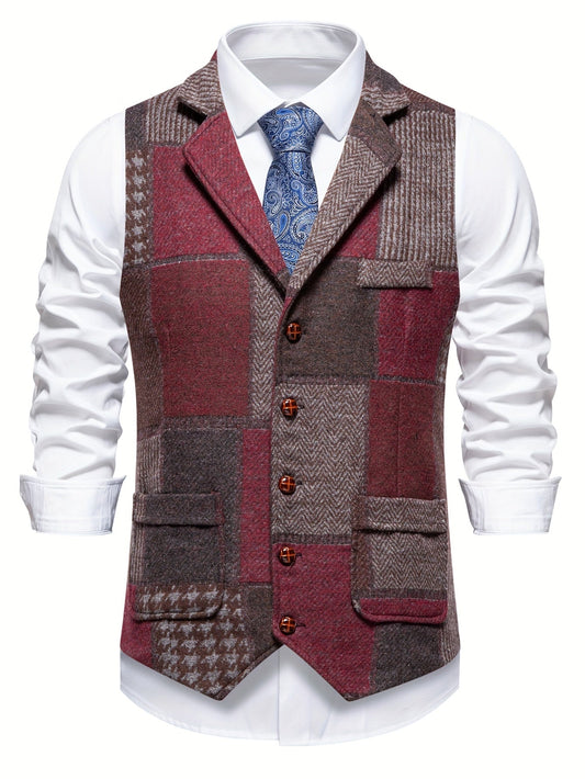 Men's Single Breasted Patchwork Gilet
