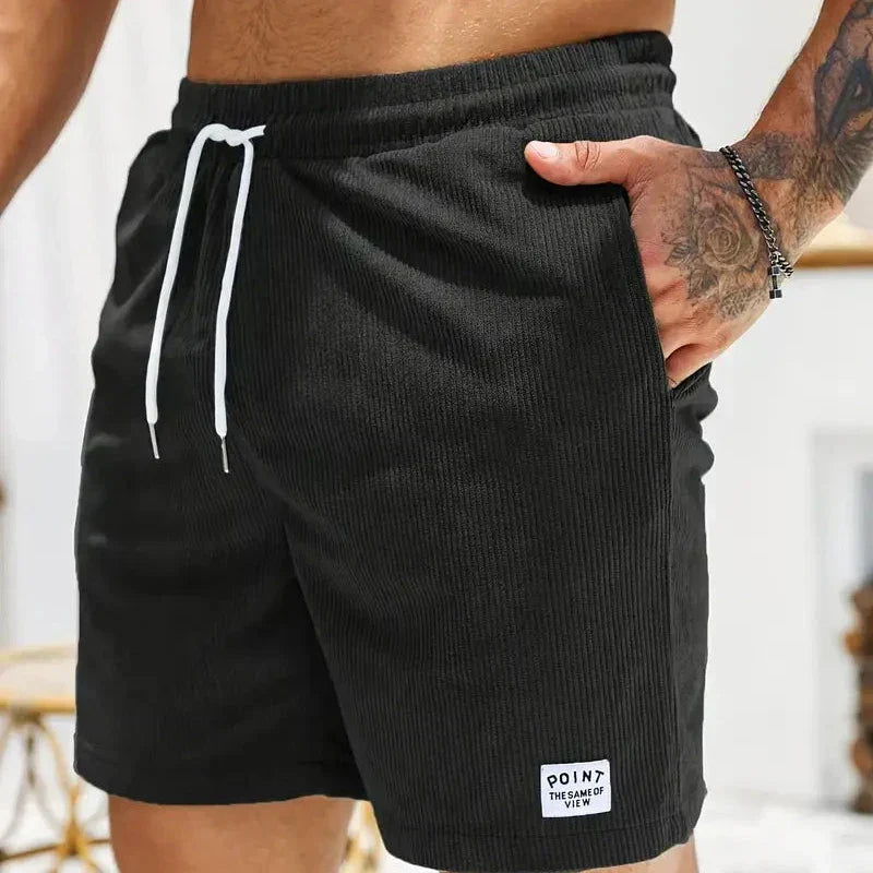 Men's Relaxed Fit Drawstring Textured Adjustable Shorts in Black