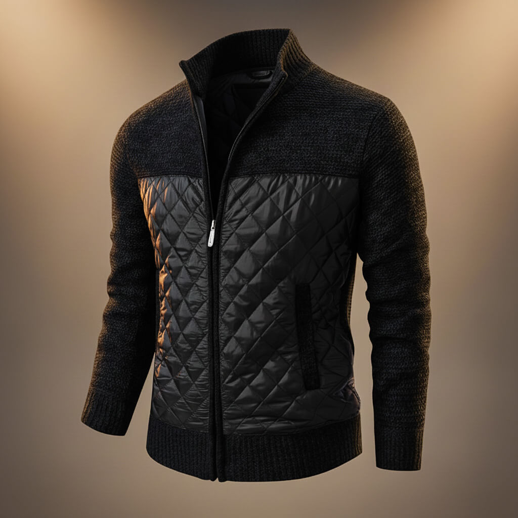 Men's Navy Blue Quilted Jacket in Obsidian Black