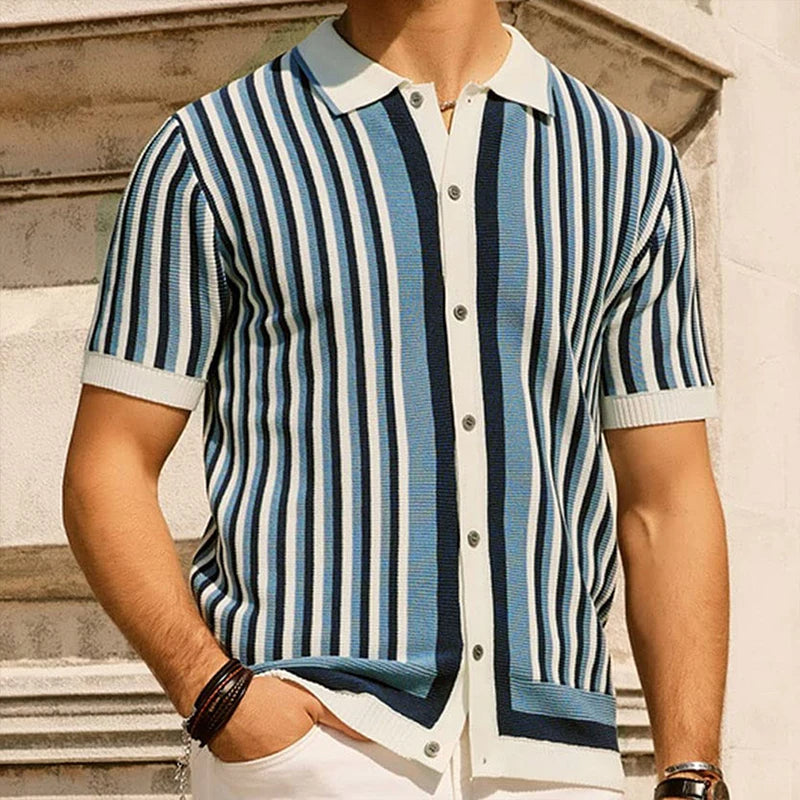Men's Blue Stripe Striped Polo Shirt in Blue Stripe