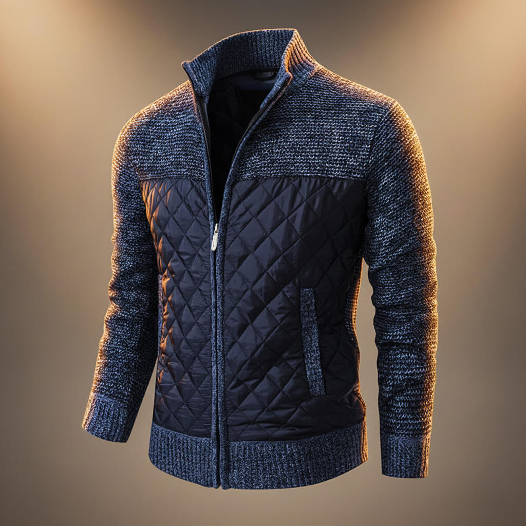 Men's Navy Blue Quilted Jacket in Navy Blue