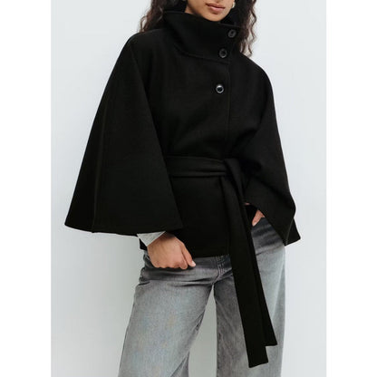 Women's Stand Collar Belted Cape Overcoat view 6