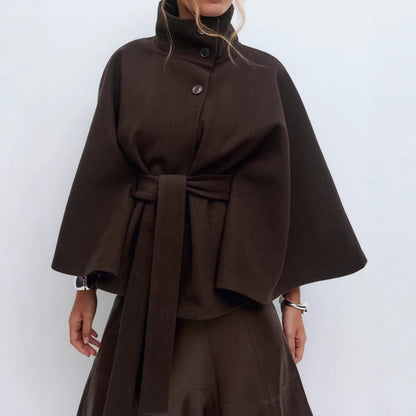 Women's Stand Collar Belted Cape Overcoat view 5