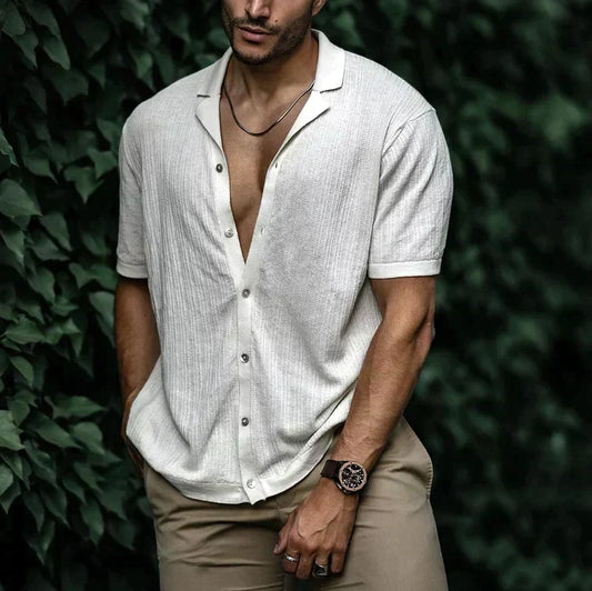 Men's Blue Short Sleeve Casual Shirt