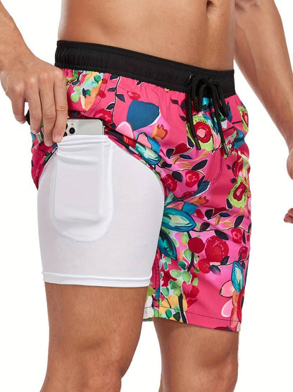 Men's Relaxed Fit Quick Dry Lightweight Swim Shorts in Dark Pink