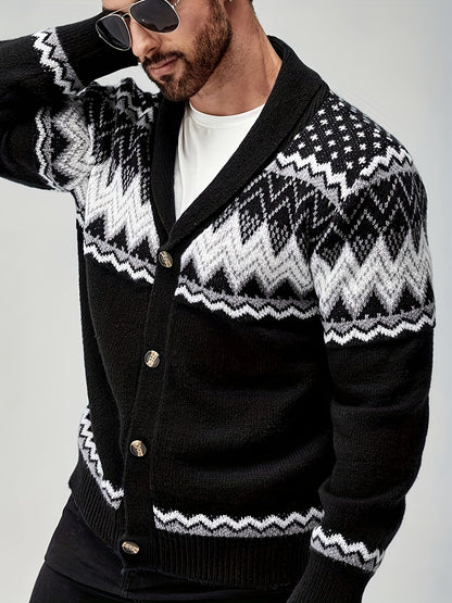 Men's Geometric Button Front Chunky Knit Cardigan