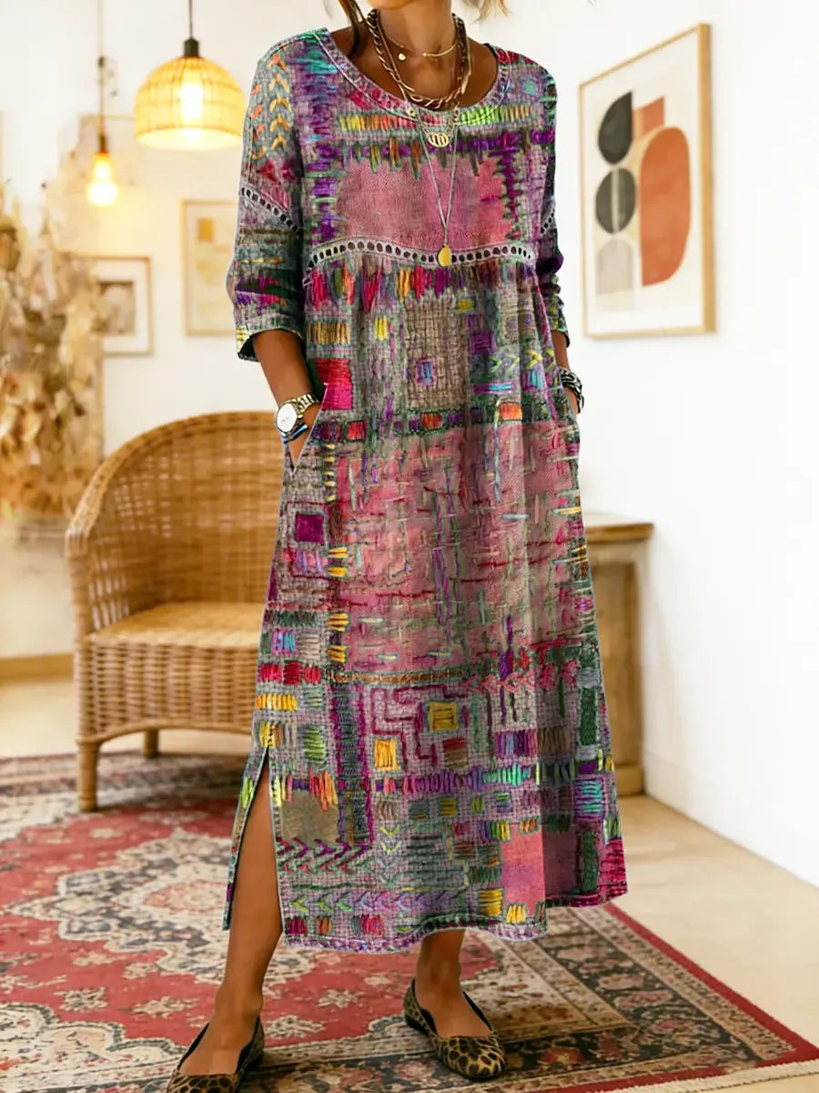 Women's Abstract Print Side Split Midi Dress