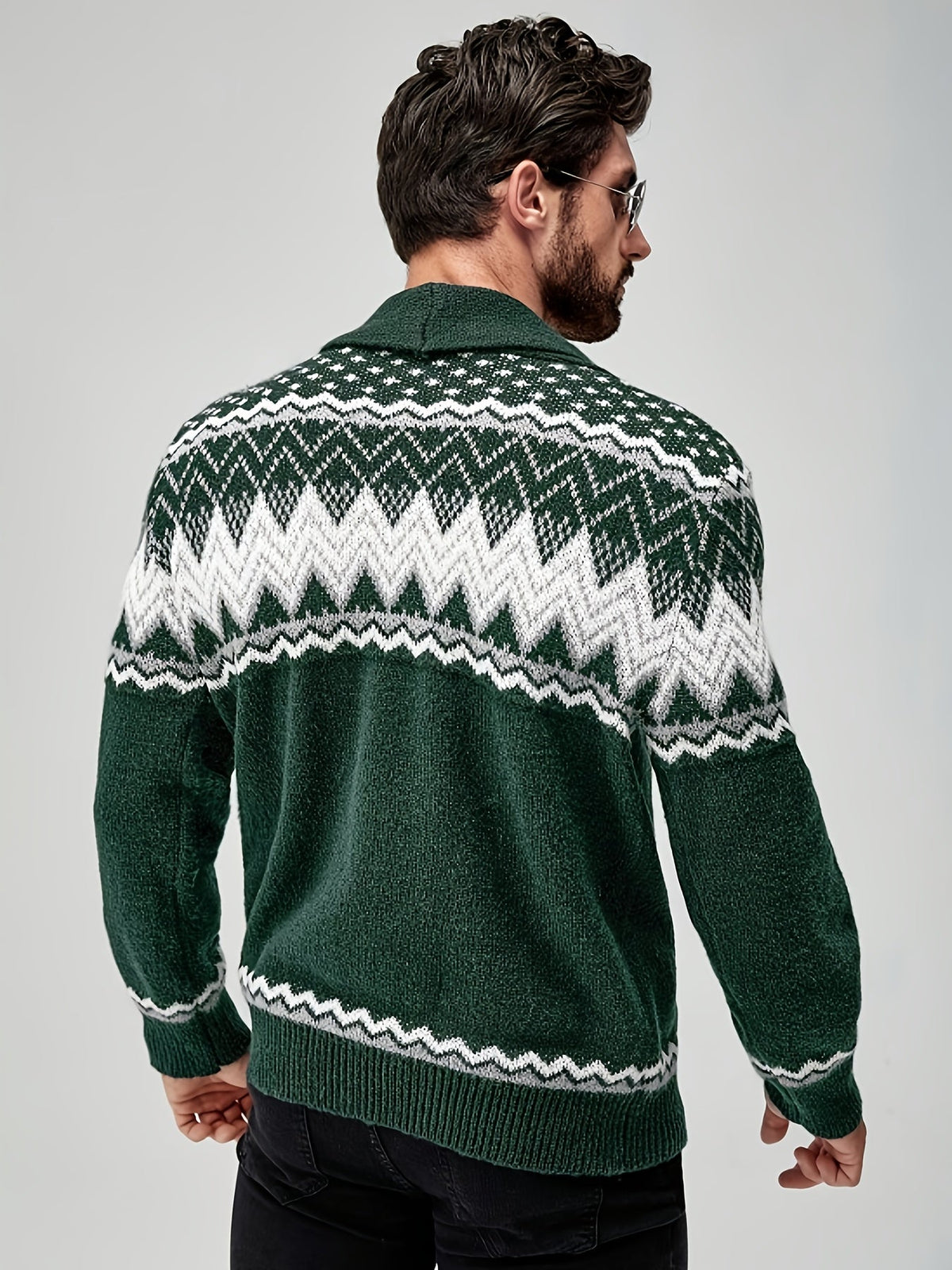 Men's Geometric Button Front Chunky Knit Cardigan