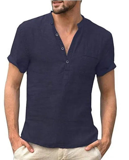 Men's Green Short Sleeve Shirt in Navy Blue