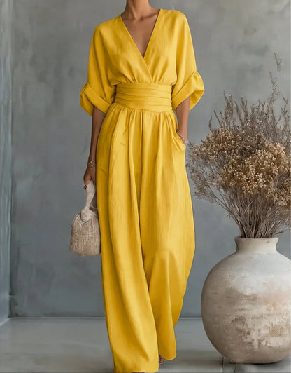 Women's Wrap Front Tie Waist Wide Leg Jumpsuit view 10