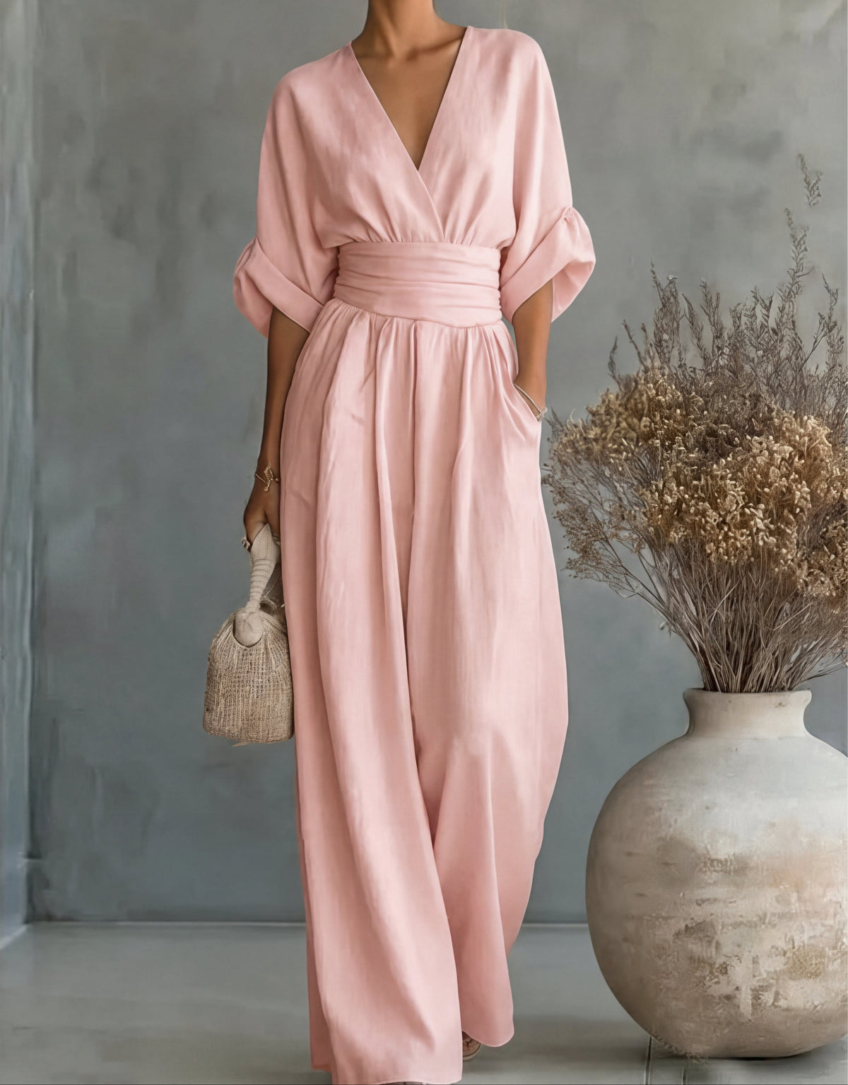 Women's Wrap Front Tie Waist Wide Leg Jumpsuit view 13