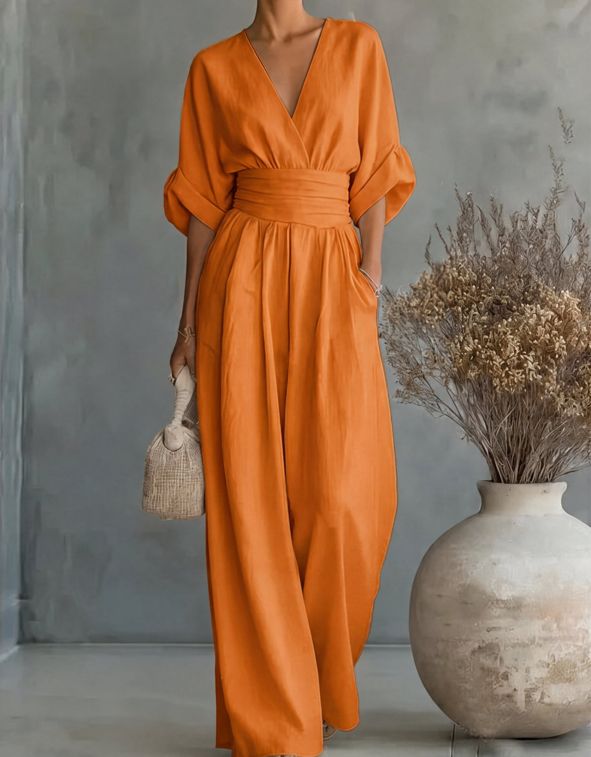 Women's Wrap Front Tie Waist Wide Leg Jumpsuit view 12