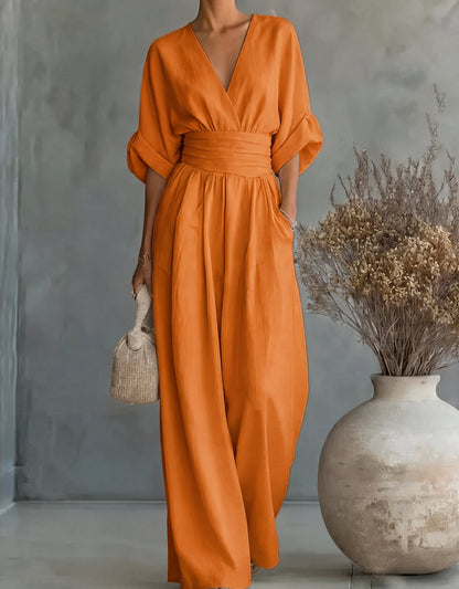 Women's Wrap Front Tie Waist Wide Leg Jumpsuit view 12