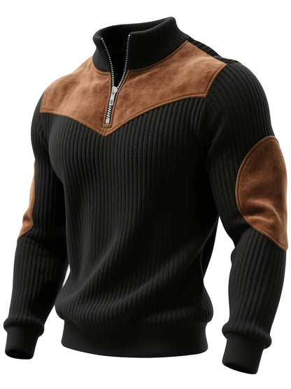 Men's Ribbed Knitted Half Zip Vintage Jumper