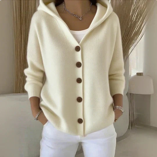 Women's Plain Knitted Hooded Button Front Cardigan view 3