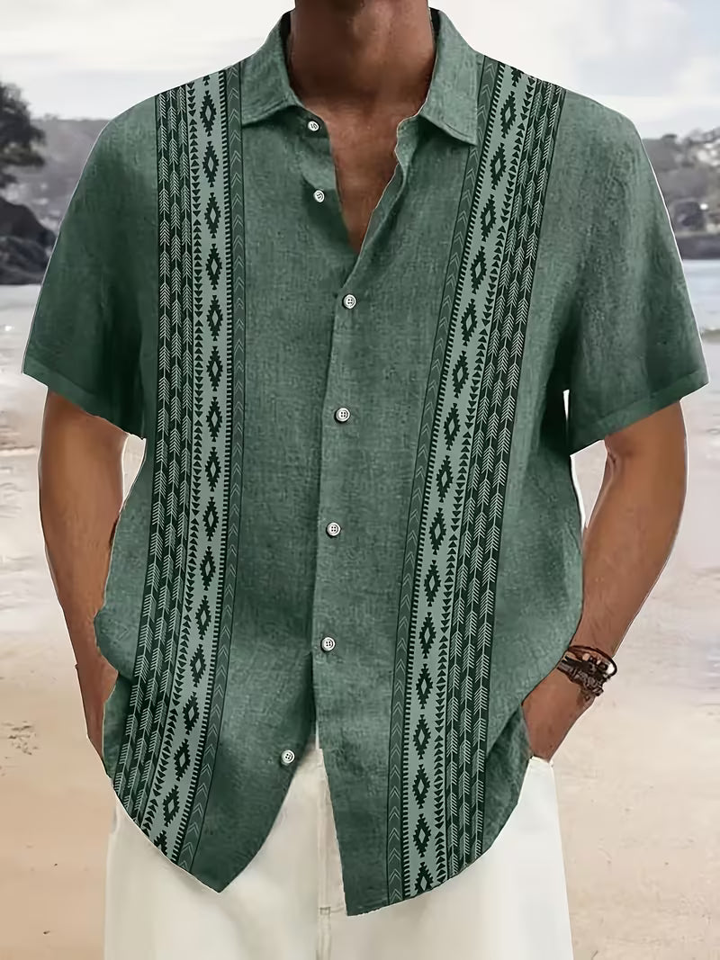 Men's Geometric Print Vintage Shirt in Green