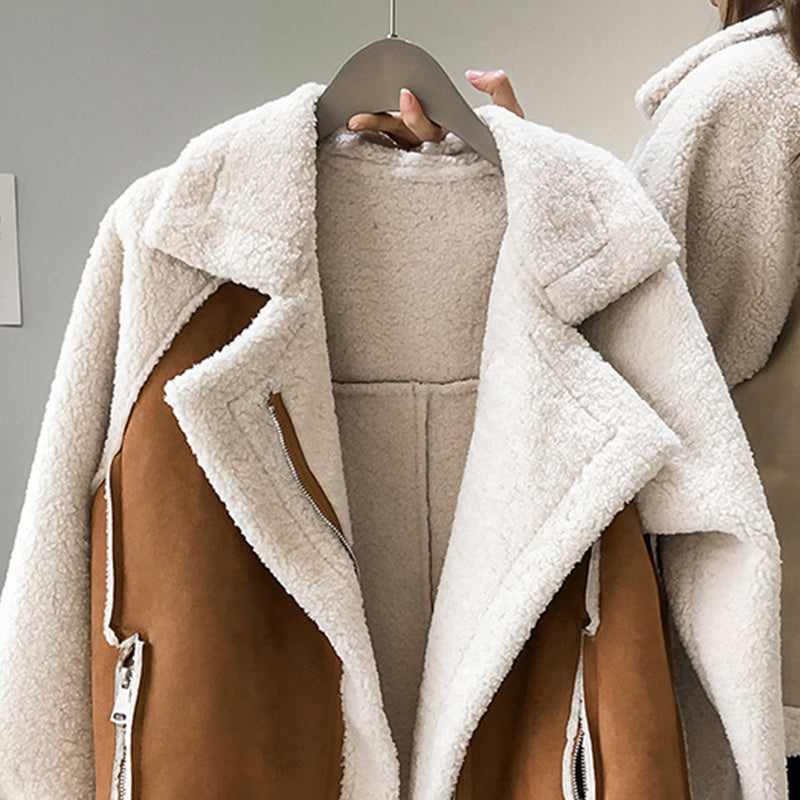 Women's Zip Up Lapel Collar Teddy Coat view 2
