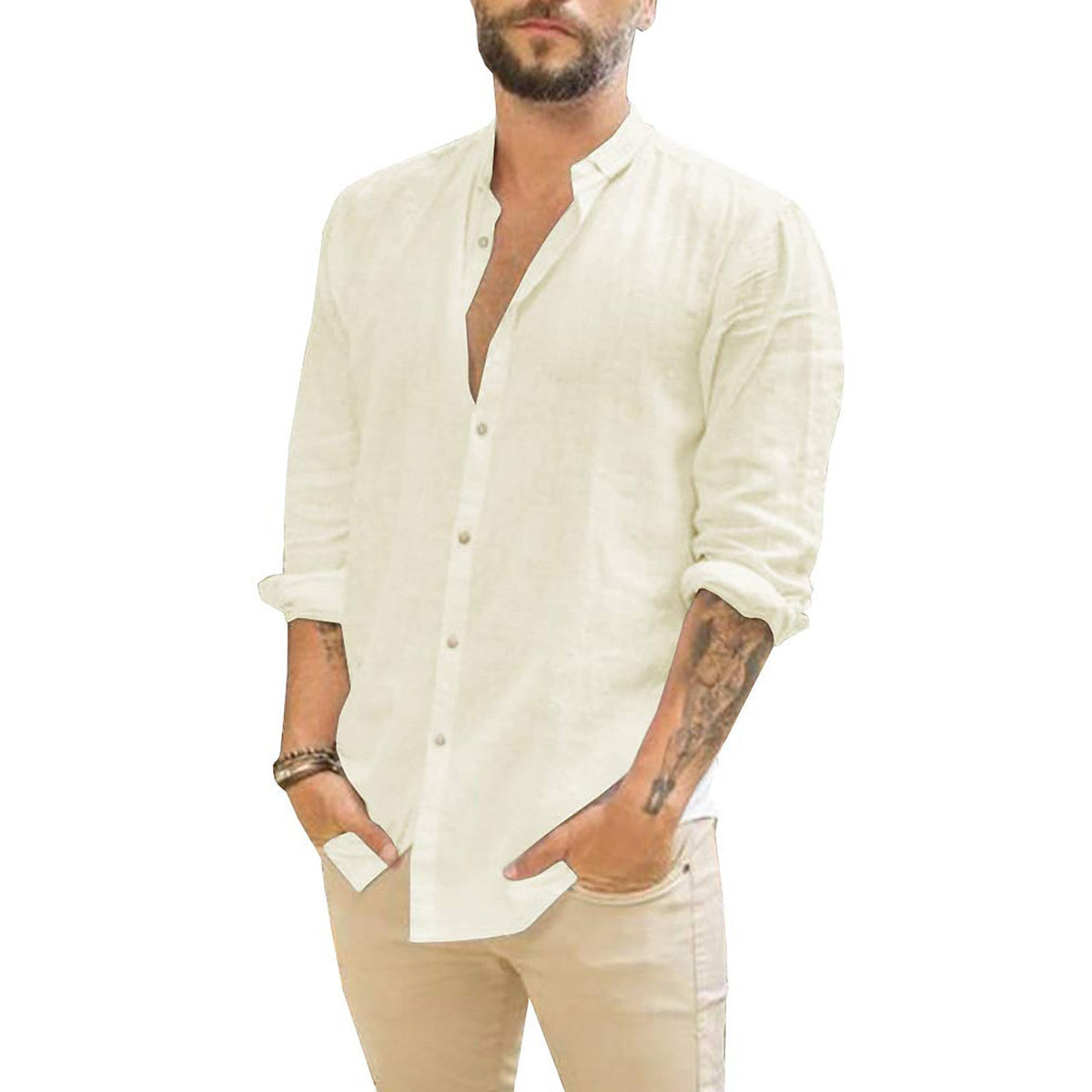 Men's Long Sleeve Stand Collar Shirt