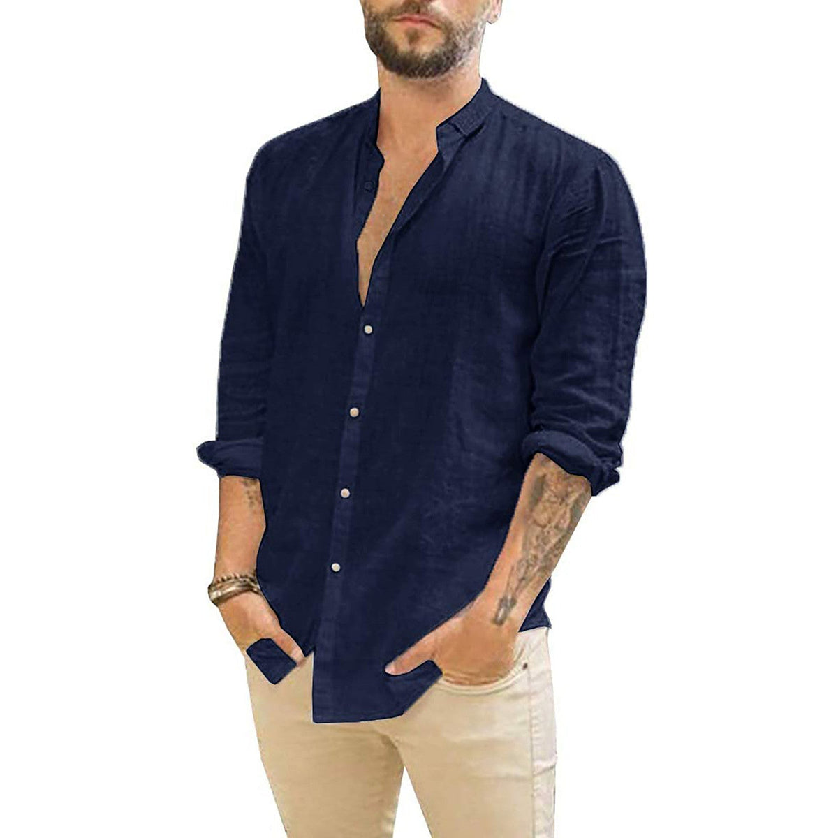 Men's Long Sleeve Stand Collar Shirt view 8