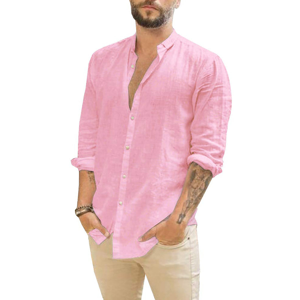 Men's Long Sleeve Stand Collar Shirt view 6