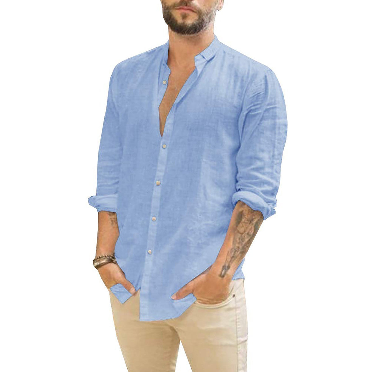 Men's Long Sleeve Stand Collar Shirt view 4
